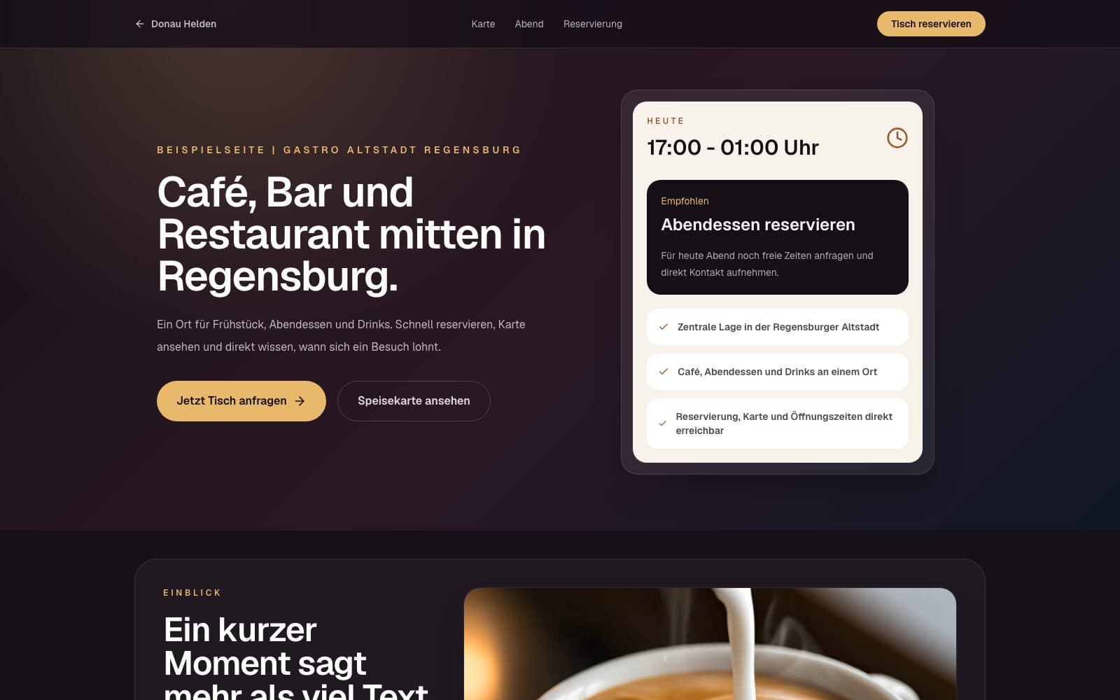Beispielseite für ein Café, eine Bar und ein Restaurant in der Regensburger Altstadt